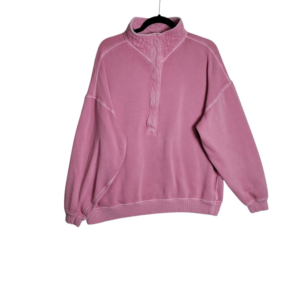 Aerie Pink Quilted Mock Neck Quarter Snap Fleece Pullover Sweatshirt Small
